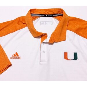 ADIDAS Miami Hurricanes Performance Polo Shirt White Orange Men's 3XL